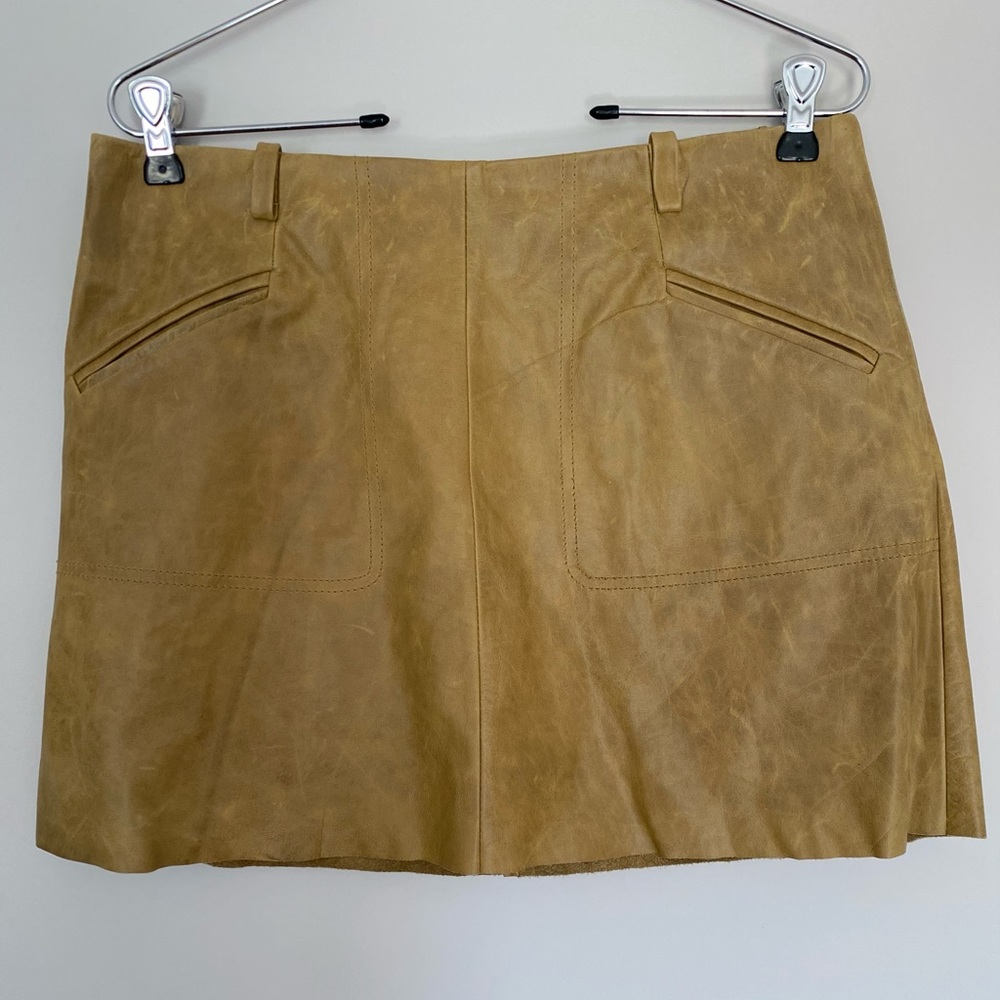JOIE Cognac Leather Mini Skirt